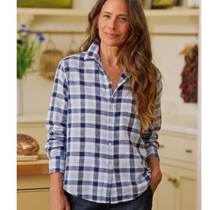 Frank & Eileen Relaxed Button-Up Shirt Women’s XS Blue Plaid Italian Cotton